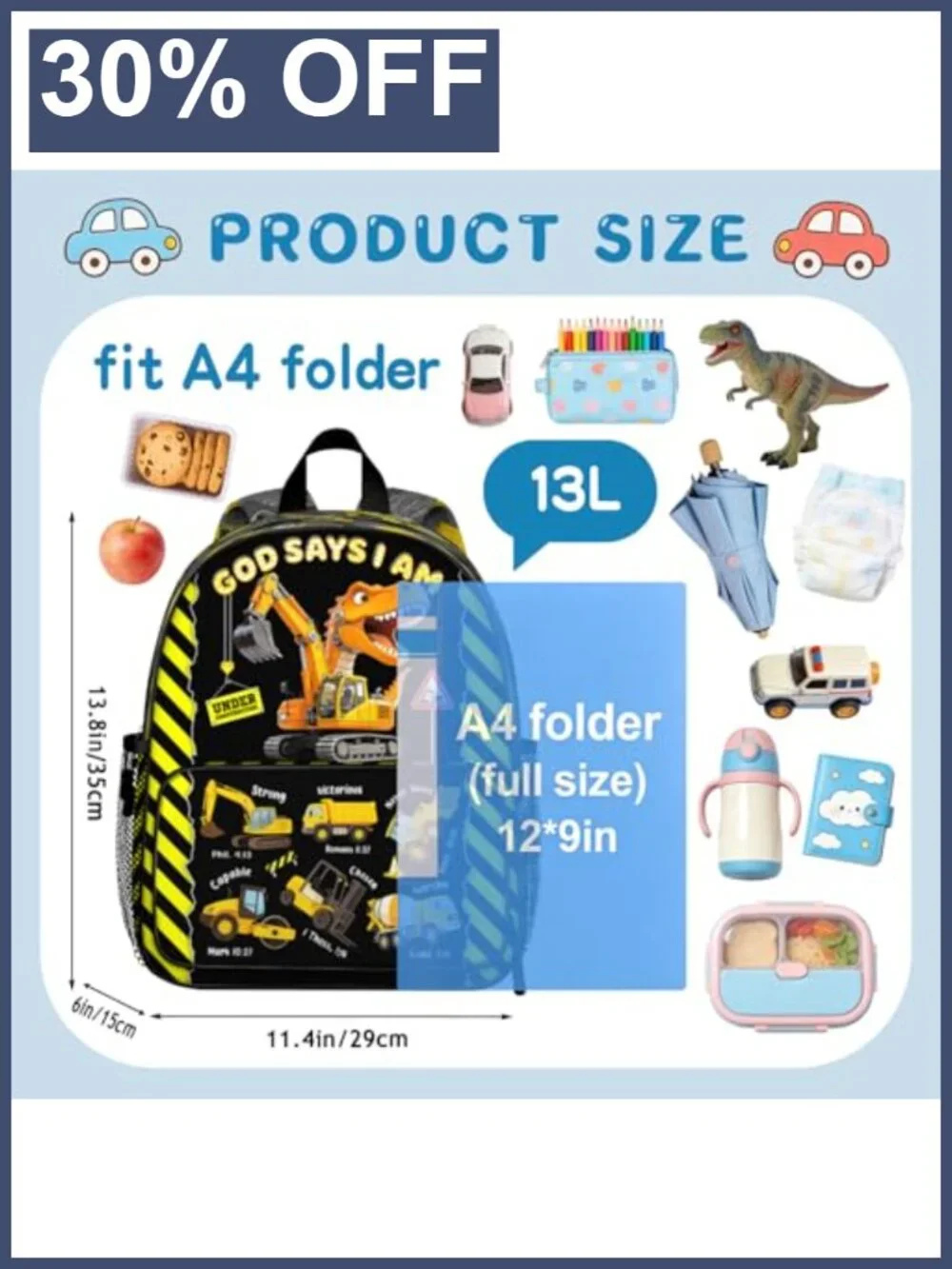 Dinosaur Kids Backpack Boys Girls Lightweight Water Resistant School Bookbag